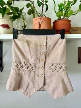 bebe Beige Button-Front Woven Detail Camisole